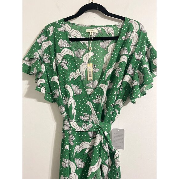 Max Studio Green White High-Low Wrap Dress Size M NWT - Picture 6 of 13